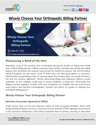 Wisely Choose Your Orthopedic Billing Partner