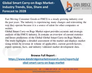 Global Smart Carry-on Bags Market Applications, Products, Share, Growth, Insight