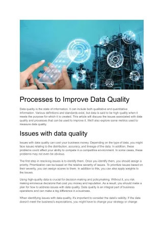 Processes to Improve Data Quality