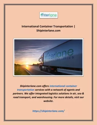 International Container Transportation | Shipinterlane.com