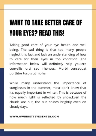 Want To Take Better Care Of Your Eyes Read This!