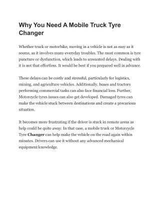 Why You Need A Mobile Truck Tyre Changer