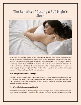 The Benefits of Getting a Full Night's Sleep