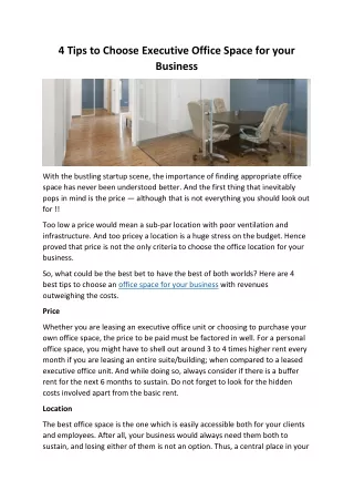 4 Tips to Choose Executive Office Space for your Business