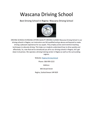 Wascana Driving School