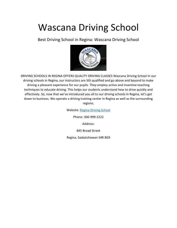 wascana driving school