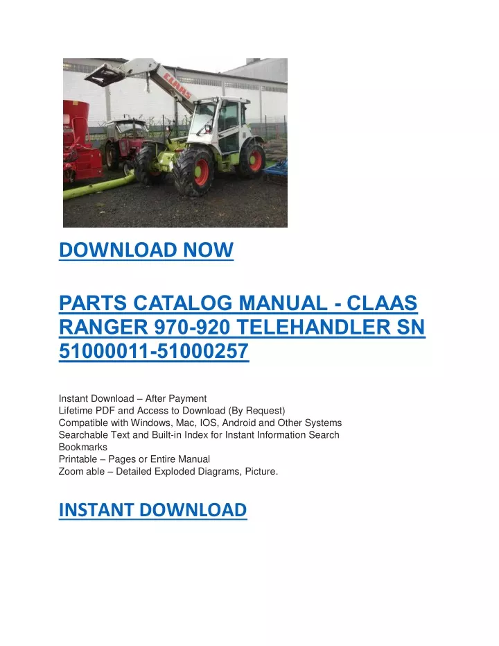 PPT - PARTS CATALOG MANUAL - CLAAS RANGER 970-920 TELEHANDLER SN ...