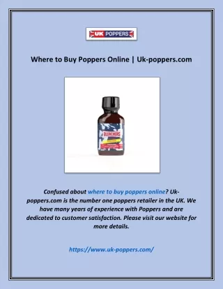 Where to Buy Poppers Online | Uk-poppers.com