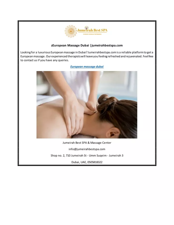 zeuropean massage dubai jumeirahbestspa com