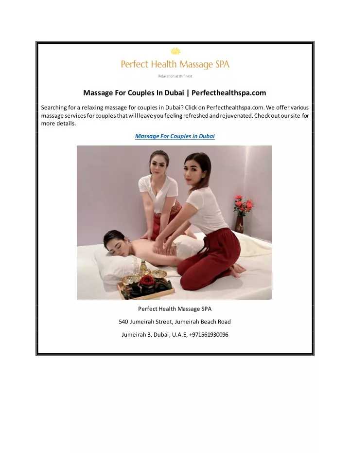 massage for couples in dubai perfecthealthspa com