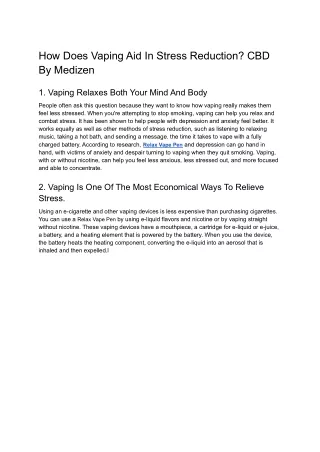 How Does Vaping Aid In Stress Reduction? | CBD By Medizen