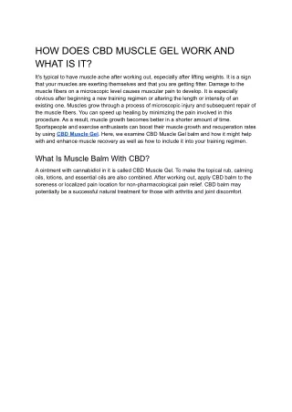 how does cbd muscle gel work and what is it