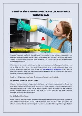 4 Ways In Which Professional House Cleaners Make Our Lives Easy