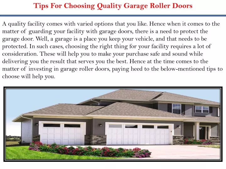 tips for choosing quality garage roller doors