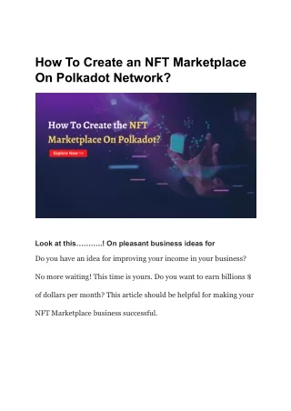 How To Create an NFT Marketplace On Polkadot Network?