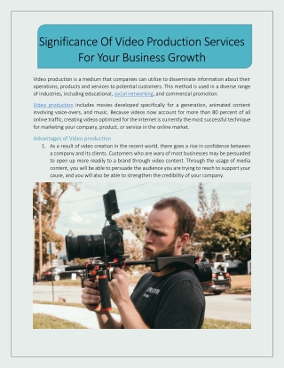 Significance of Video Production Services for Your Business Growth