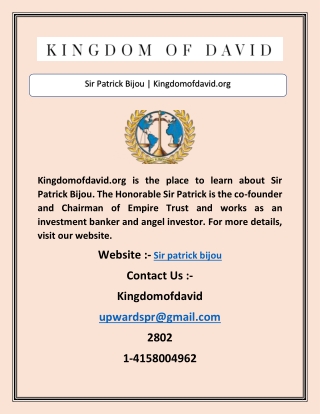 Sir Patrick Bijou | Kingdomofdavid.org