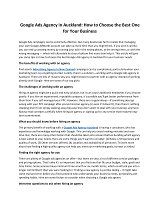 Google Ads Agency in Auckland How to Choose the Best One for Your Business