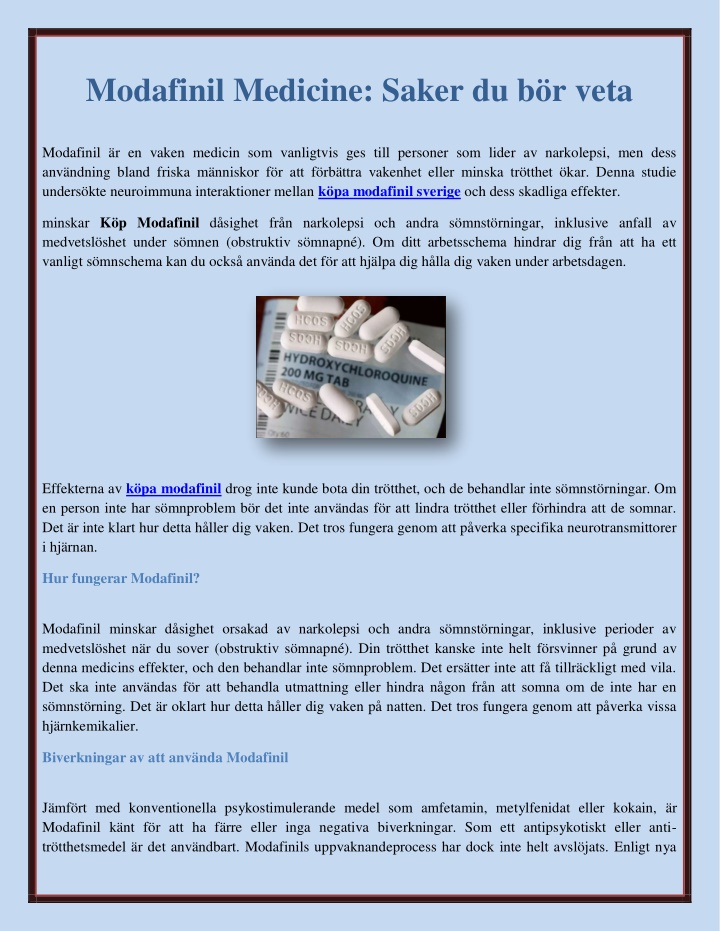 modafinil medicine saker du b r veta