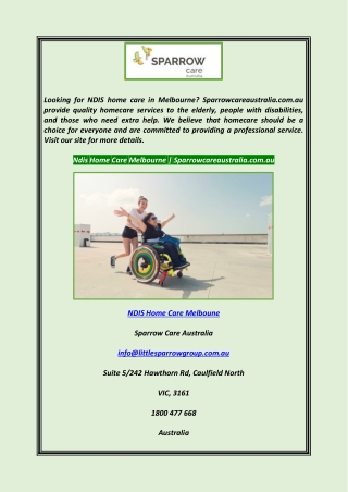 Ndis Home Care Melbourne  Sparrowcareaustralia.com.au