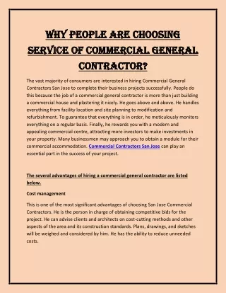 Why People Are Choosing Service of Commercial General Contractor?