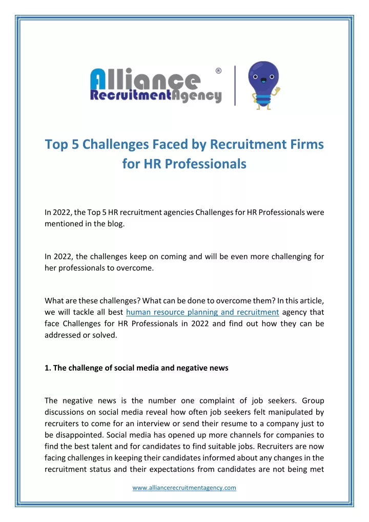 top 5 challenges faced by recruitment firms