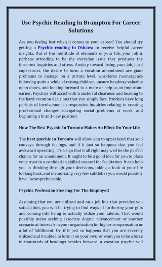 Use Psychic Reading In Brampton For Career Solutions