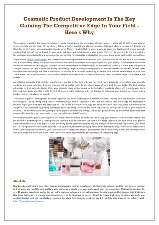 Cosmetic Product Development Is The Key Gaining The Competitive Edge In Your Field - Here's Why