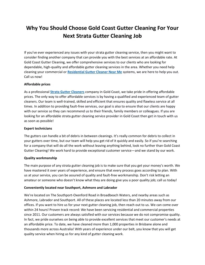why you should choose gold coast gutter cleaning