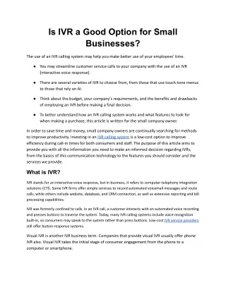 is ivr a good option for small businesses