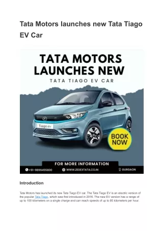 Tata Motors launches new Tata Tiago EV Car