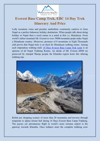 Everest Base Camp Trek, EBC 14 Day Trek Itinerary And Price