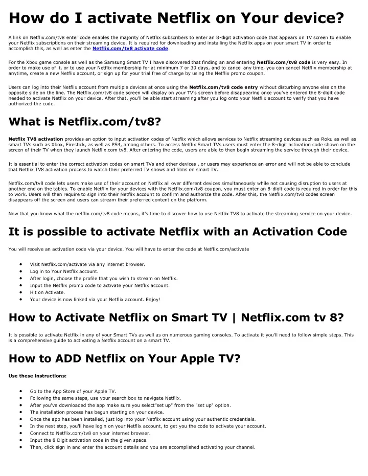 how do i activate netflix on your device