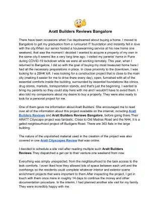 Aratt Builders Reviews Bangalore