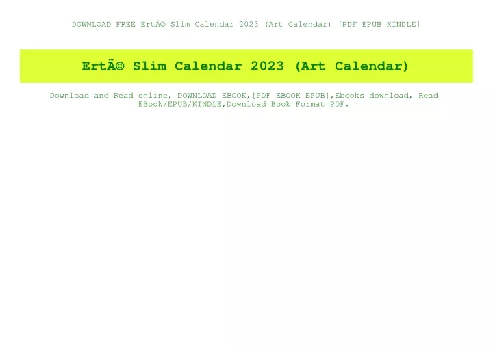 download free ert slim calendar 2023 art calendar