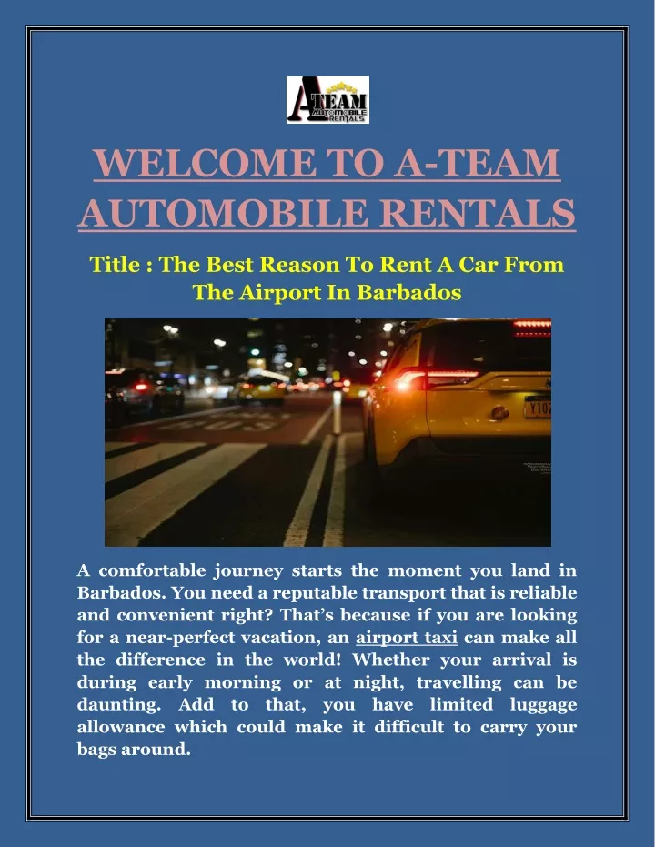 welcome to a team automobile rentals