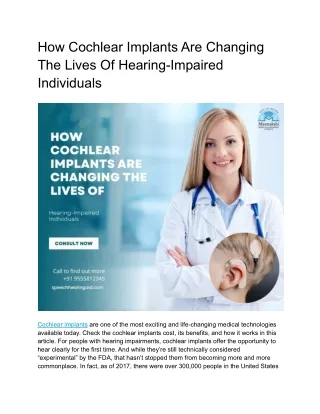 How Cochlear Implants Are Changing The Lives Of Hearing-Impaired Individuals