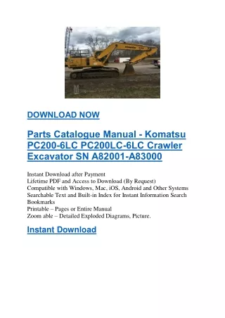 Komatsu PC200-6LC PC200LC-6LC Crawler Excavator Parts Manual SN A82001-A83000