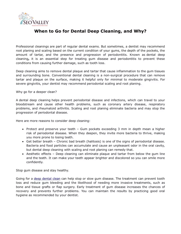 when to go for dental deep cleaning and why