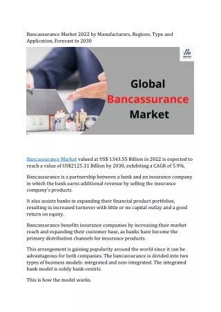 bancassurance market 2022 by manufacturers