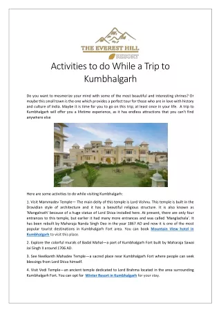 Activities To do While a Trip to Kumbhalgarh