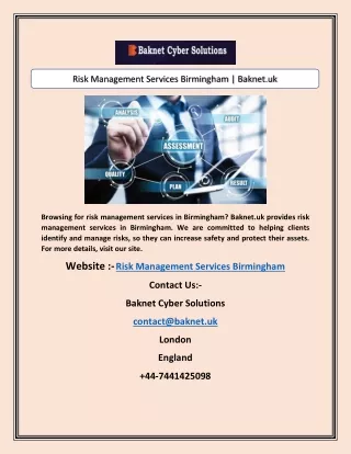Risk Management Services Birmingham | Baknet.uk
