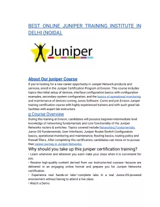 BEST ONLINE JUNIPER TRAINING INSTITUTE IN DELHI (NOIDA).