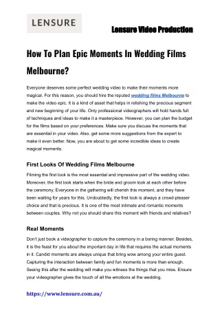 How To Plan Epic Moments In Wedding Films Melbourne