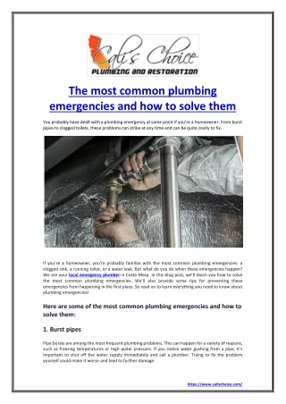 The most common plumbing emergencies and how to solve them