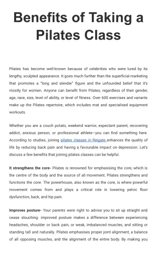 Benefits of Taking a Pilates Class