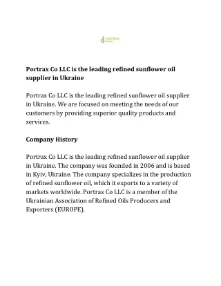 Portrax Co LLC is the leading refined sunflower oil supplier in Ukraine