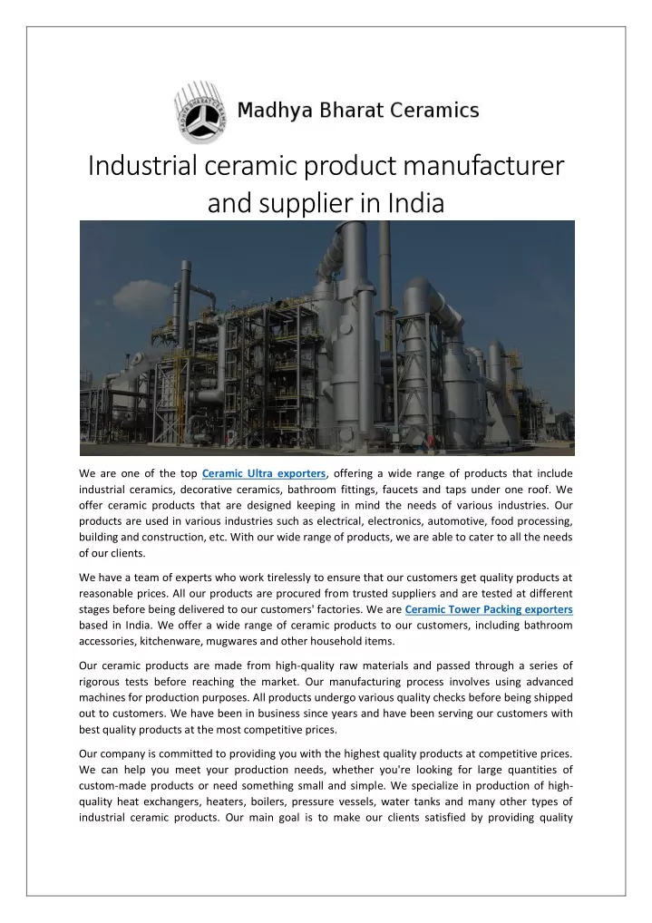 industrial ceramic product manufacturer