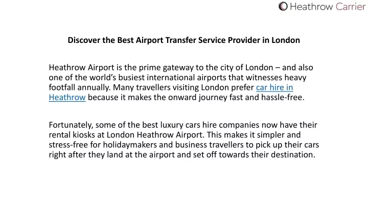 discover the best airport transfer service provider in london