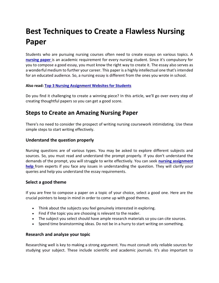 best techniques to create a flawless nursing paper